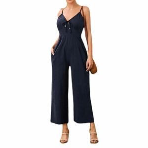 Tie Front Side Pockets Navy Jumpsuit